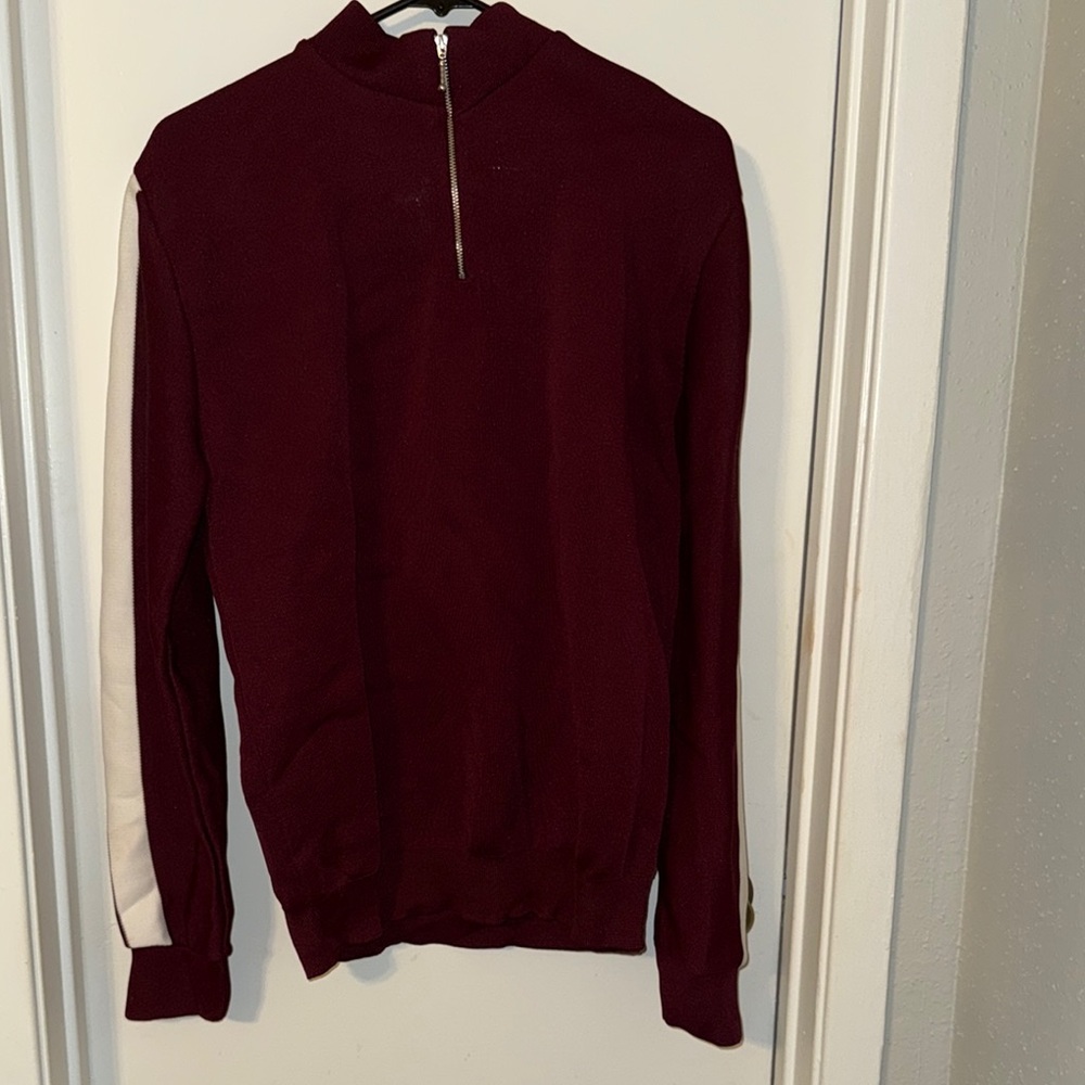 Men's Burgundy Sweater with White Striped Sleeves